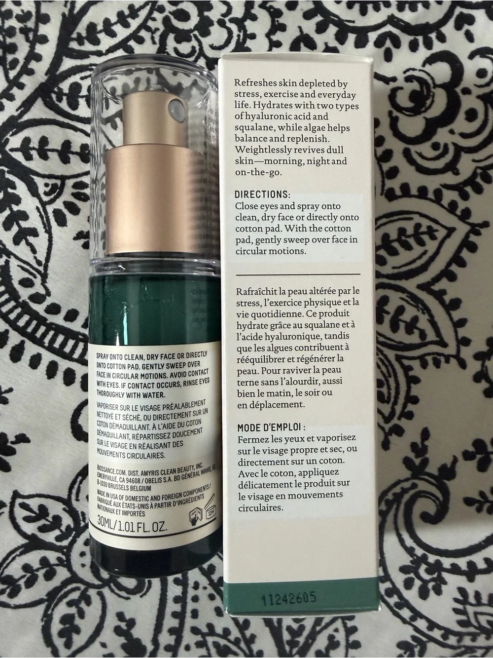 Biossance Toning Mist and pouch